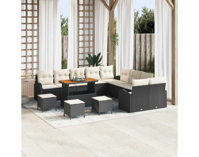 Sonata H Градински Софа Комплект 14 pcs Черен и кремав 110 x 55 x 71 см