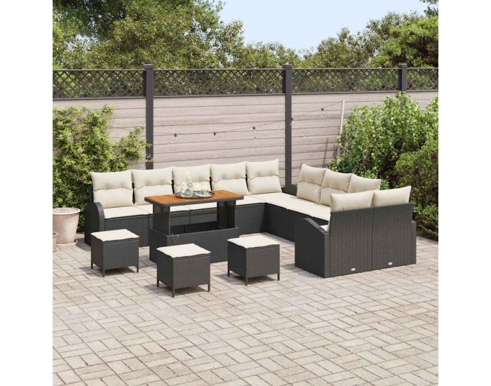 Sonata H Градински Софа Комплект 14 pcs Черен и кремав 110 x 55 x 71 см