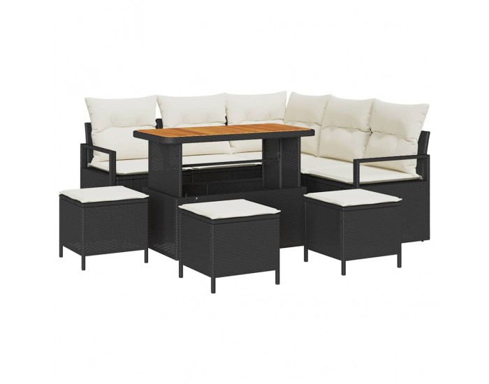 Sonata H Градински Софа Комплект 9 pcs Черен и кремав 110 x 55 x 71 см