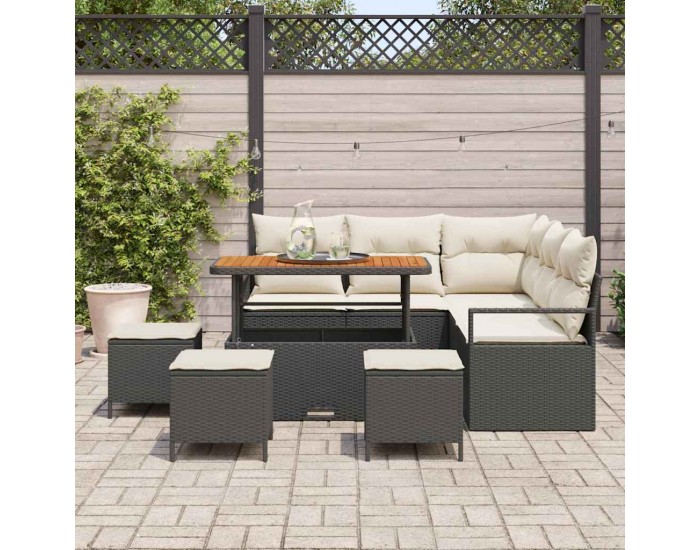 Sonata H Градински Софа Комплект 9 pcs Черен и кремав 110 x 55 x 71 см