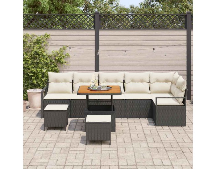 Sonata H Градински Софа Комплект 9 pcs Черен и кремав 80 x 80 x 71 cm
