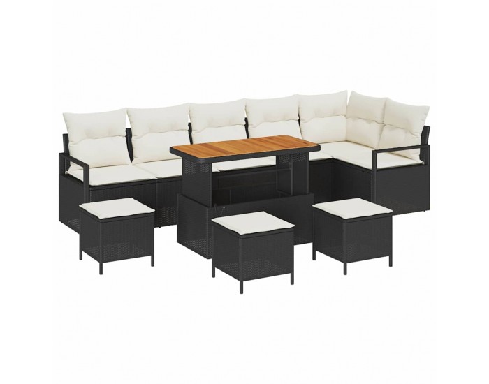 Sonata H Градински Софа Комплект 10 pcs Черен и кремав 110 x 55 x 71 см