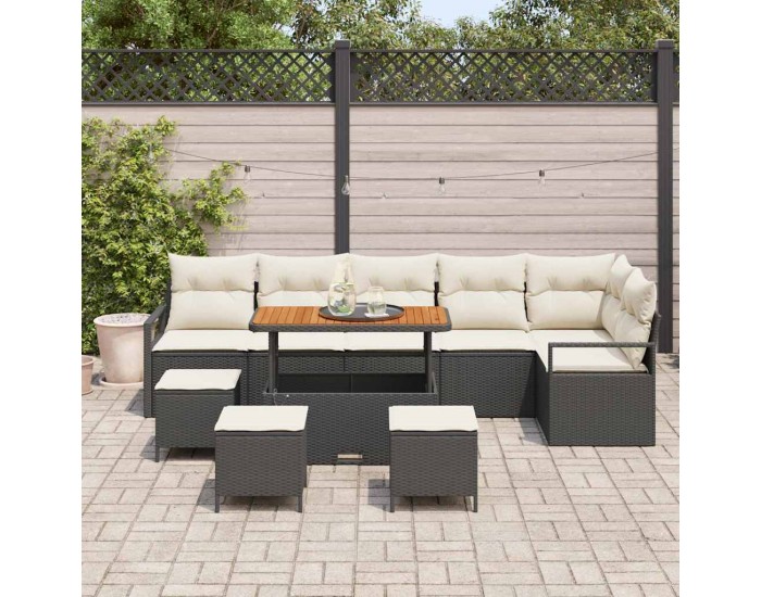Sonata H Градински Софа Комплект 10 pcs Черен и кремав 110 x 55 x 71 см