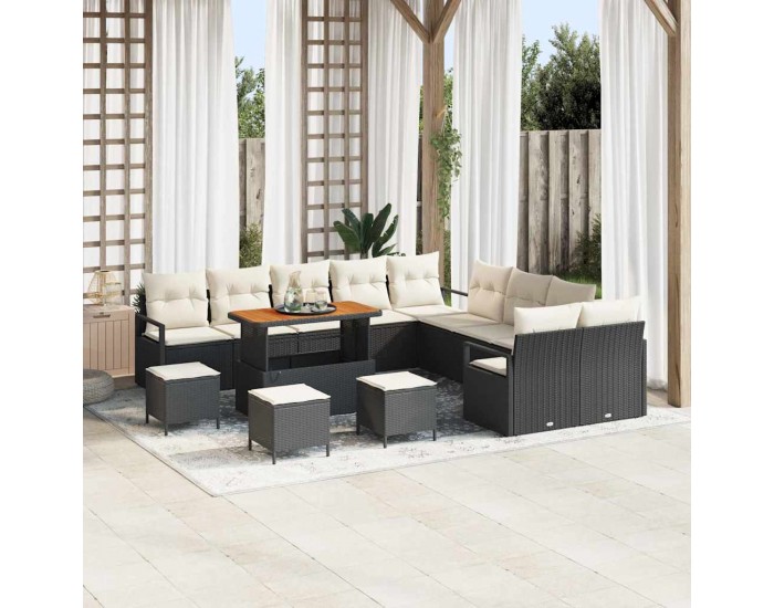 Sonata H Градински Софа Комплект 14 pcs Черен и кремав 110 x 55 x 71 см