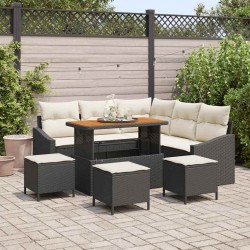 Sonata H Градински Софа Комплект 9 pcs Черен и кремав 110 x 55 x 71 см - Canapele și bănci de grădină