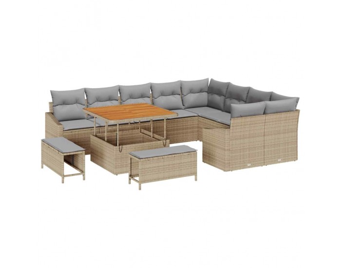 Sonata H Градински Софа Комплект с възглавница 12 pcs Бежов и Светло Сив