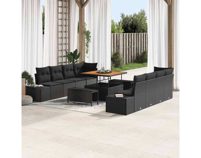 Sonata Set de canapele pentru grădină Negru Rattan poli