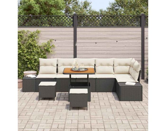 Sonata H Градински Софа Комплект 9 pcs Черен и кремав 80 x 80 x 71 cm