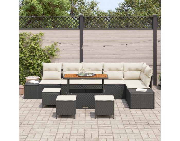 Sonata H Градински Софа Комплект 9 pcs Черен и кремав 110 x 55 x 71 см