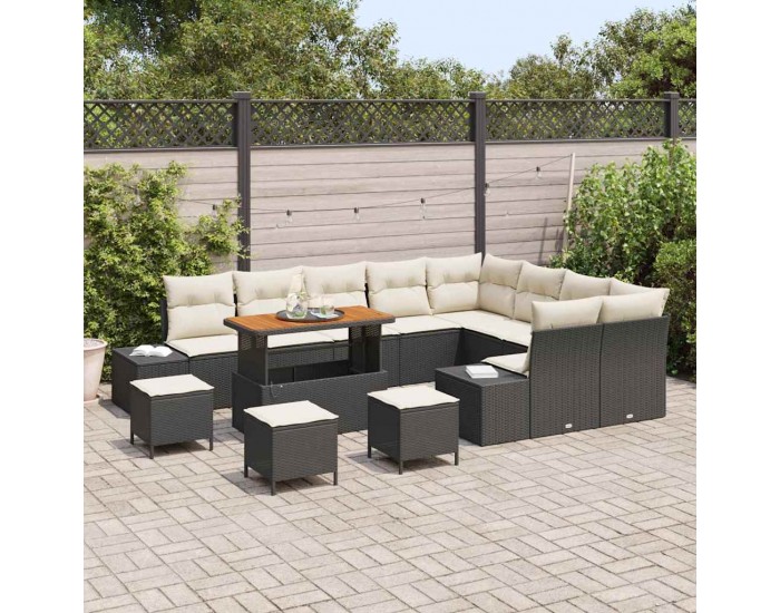 Sonata H Градински Софа Комплект 12 pcs Черен и кремав 110 x 55 x 71 см