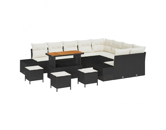 Sonata H Градински Софа Комплект 12 pcs Черен и кремав 110 x 55 x 71 см