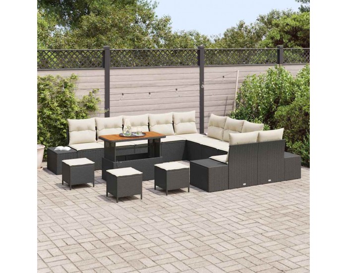 Sonata H Градински Софа Комплект 13 pcs Черен и кремав 110 x 55 x 71 см