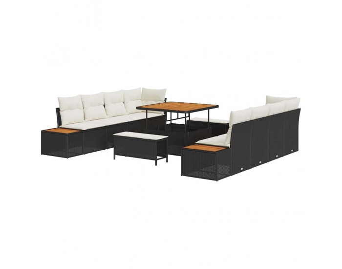 Sonata H Градински Софа Комплект 11 pcs Черен и кремав 100 x 100 x 71 cm