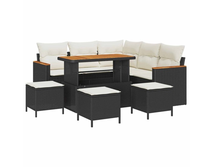 Sonata Set de canapele pentru grădină cu pernă Negru Rattan poli