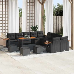 Sonata H Градински Софа Комплект с възглавница 14 pcs Черно Полиратан - Canapele și bănci de grădină