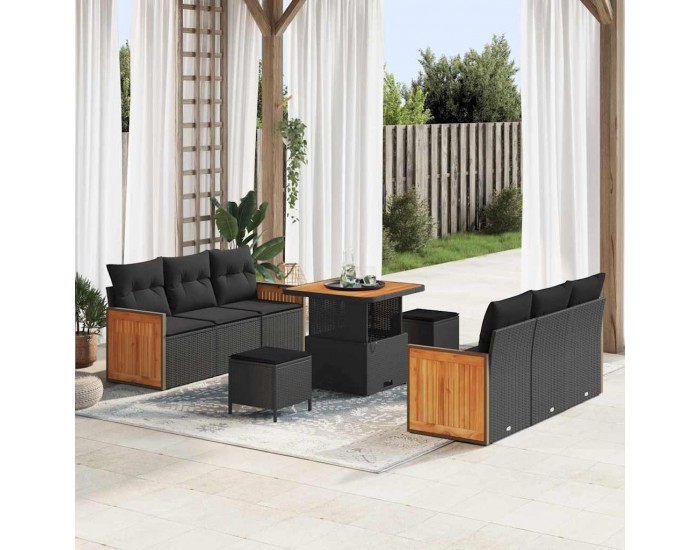 Sonata H Градински Софа Комплект 9 pcs Черно 80 x 80 x 71 cm полиратан