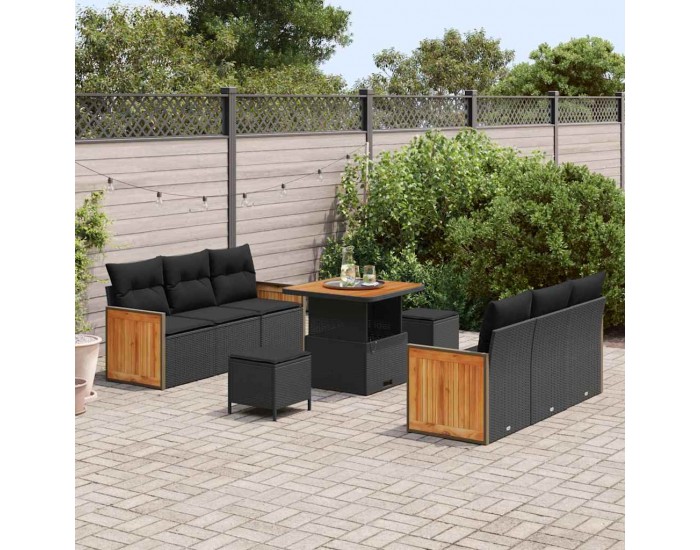 Sonata H Градински Софа Комплект 9 pcs Черно 80 x 80 x 71 cm полиратан