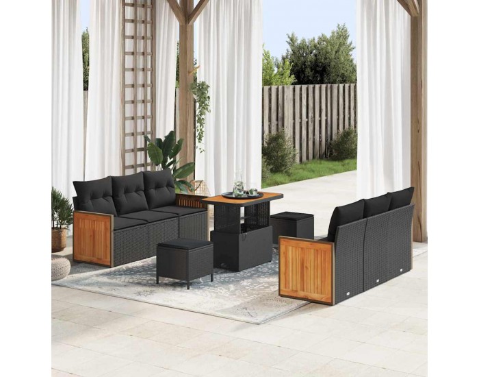 Sonata H Градински Софа Комплект 9 pcs Черно 90 x 55 x 71 cm полиратан