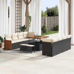 Sonata H Градински Софа Комплект 11 pcs Черен и кремав 100 x 100 x 71 cm - Canapele și bănci de grădină