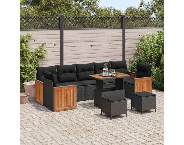 Sonata H Градински Софа Комплект 10 pcs Черно 90 x 55 x 71 cm полиратан