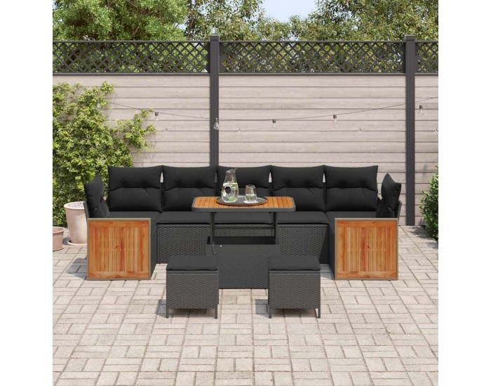 Sonata H Градински Софа Комплект 10 pcs Черно 90 x 55 x 71 cm полиратан