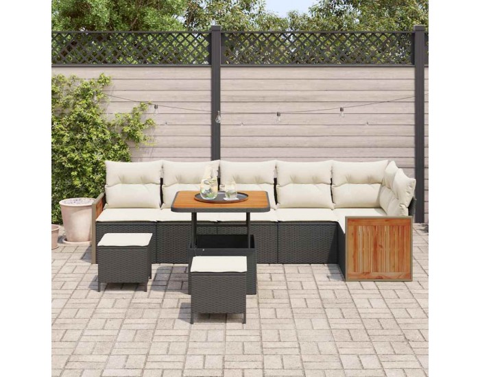 Sonata H Градински Софа Комплект 9 pcs Черен и кремав 80 x 80 x 71 cm