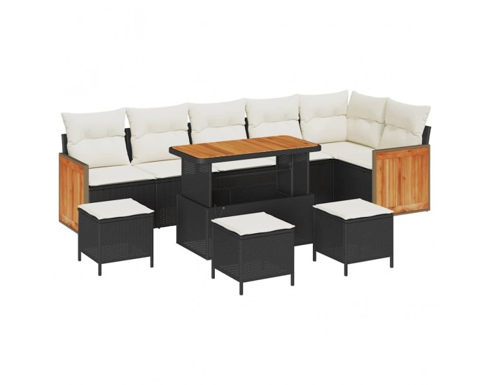Sonata H Градински Софа Комплект 10 pcs Черен и кремав 110 x 55 x 71 см