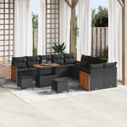 Sonata H Градински Софа Комплект 13 pcs Черно 90 x 55 x 71 cm полиратан - Canapele și bănci de grădină