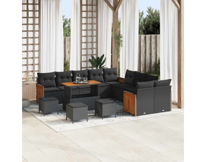 Sonata H Градински Софа Комплект 14 pcs Черно 110 x 55 x 71 см полиратан