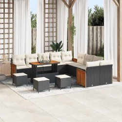 Sonata H Градински Софа Комплект 14 pcs Черен и кремав 110 x 55 x 71 см - Canapele și bănci de grădină