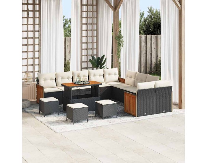Sonata H Градински Софа Комплект 14 pcs Черен и кремав 110 x 55 x 71 см