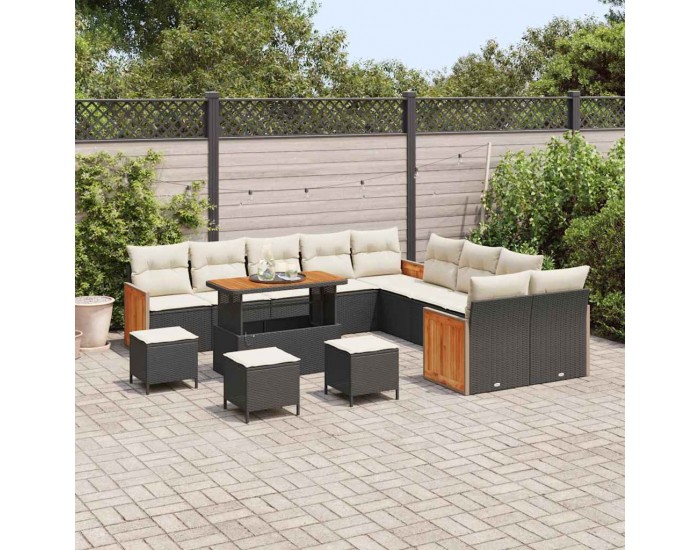 Sonata H Градински Софа Комплект 14 pcs Черен и кремав 110 x 55 x 71 см