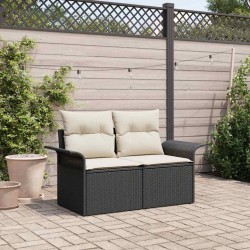 Sonata H Градински диван с възглавница Черно 141 x 62 x 69cm полиратан - Canapele și bănci de grădină