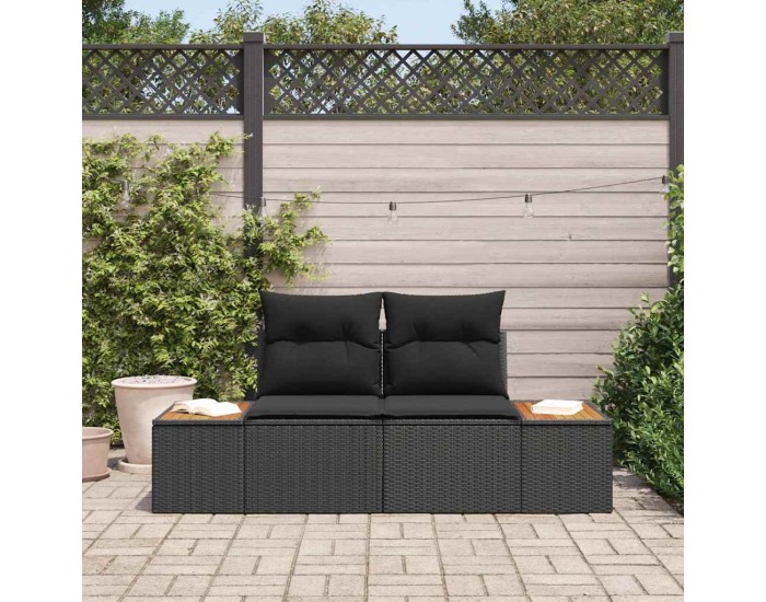 Sonata Canapea de grădină Negru 184 x 62 x 85cm poliratan