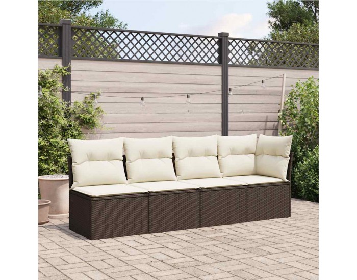 Sonata H Градински диван с възглавници 4-местен кафяв полиратан