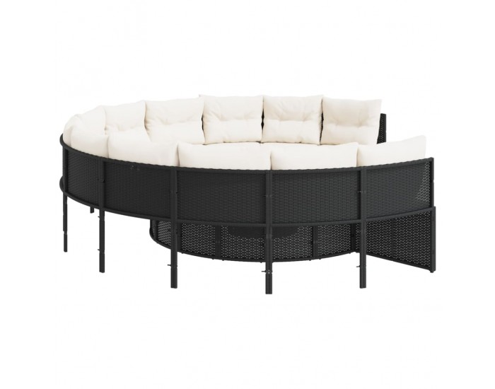 Sonata H Градински диван с възглавници, кръгъл, черен полиратан