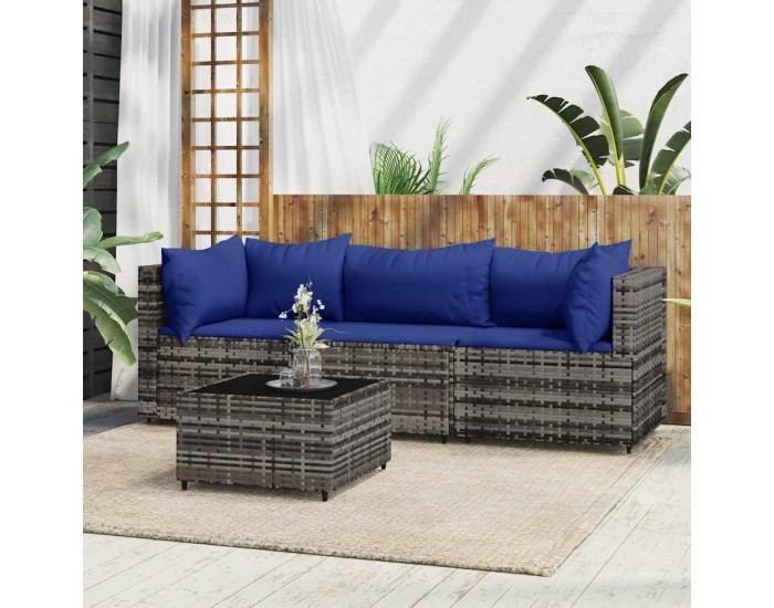 Sonata Set mobilier de grădină cu perne, 4 piese, gri, poliratan