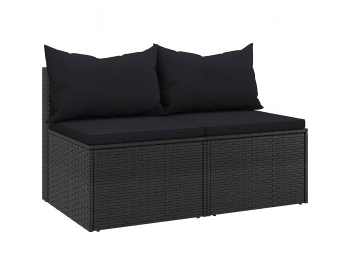 Sonata H Градински средни дивани с възглавници, 2 бр, черни, полиратан
