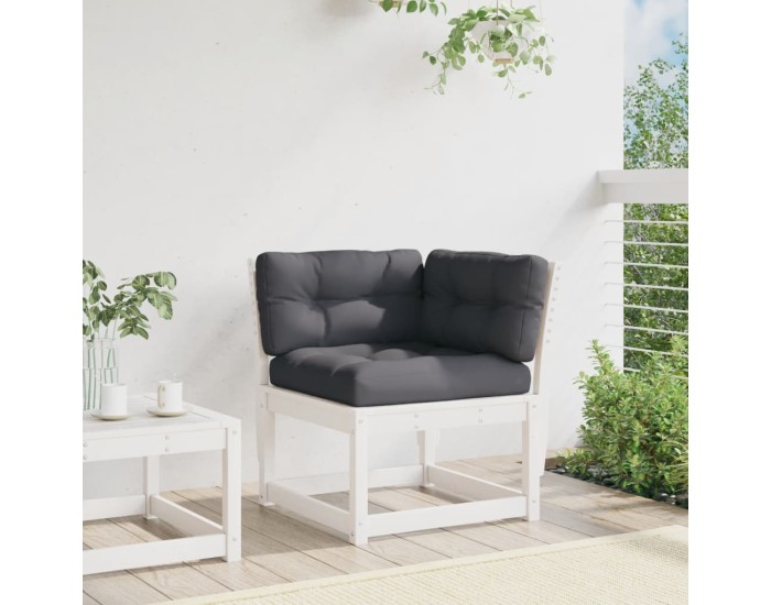 Sonata Canapea colțar de grădină cu perne, alb, 73x73x78 cm lemn pin