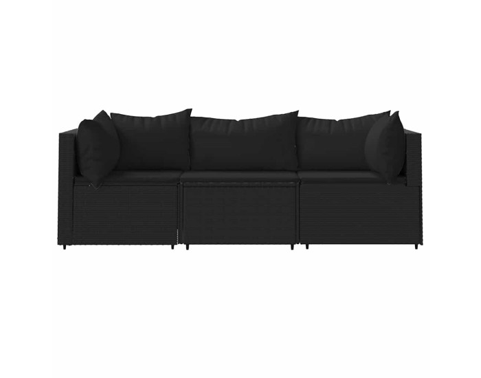 Sonata Set mobilier de grădină cu perne, 3 piese, negru, poliratan