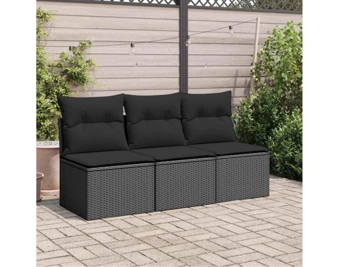 Sonata H Градински диван с възглавници, 3-местен, черен, полиратан
