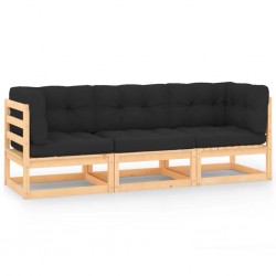 Sonata H Градински лаундж комплект, 3 части, с възглавници, масив бор - Canapele și bănci de grădină
