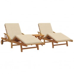 Sonata H Шезлонг 3 pcs Бежово 40 x 40 x 40cm Масивна акациева дървесина - Șezlonguri