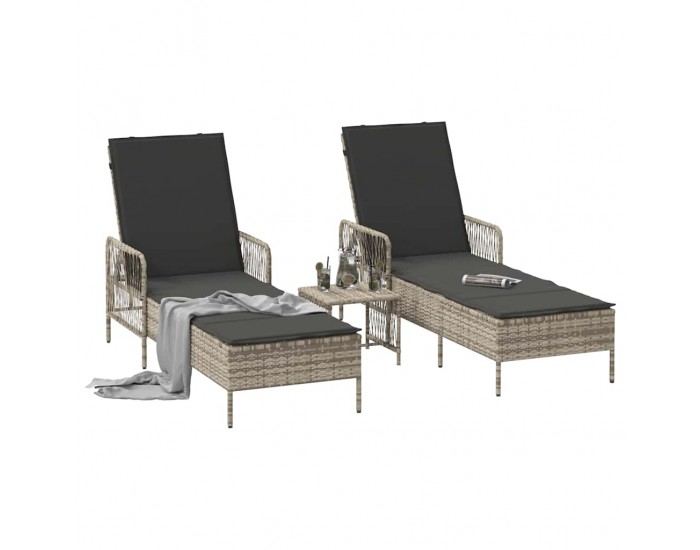 Sonata H Шезлонг с възглавница 2 pcs Светлосиво 35 x 35 x 32см полиратан