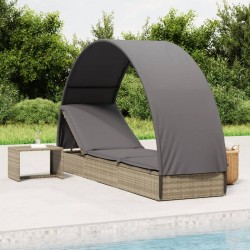 Sonata H Шезлонг с объл покрив сив 211x57x140 см полиратан - Șezlonguri