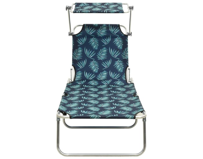 Sonata Șezlong pliabil cu copertină, imprimeu frunze, aluminiu