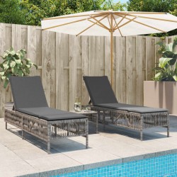 Sonata H Шезлонги с възглавници, 2 бр, сив, полиратан - Șezlonguri