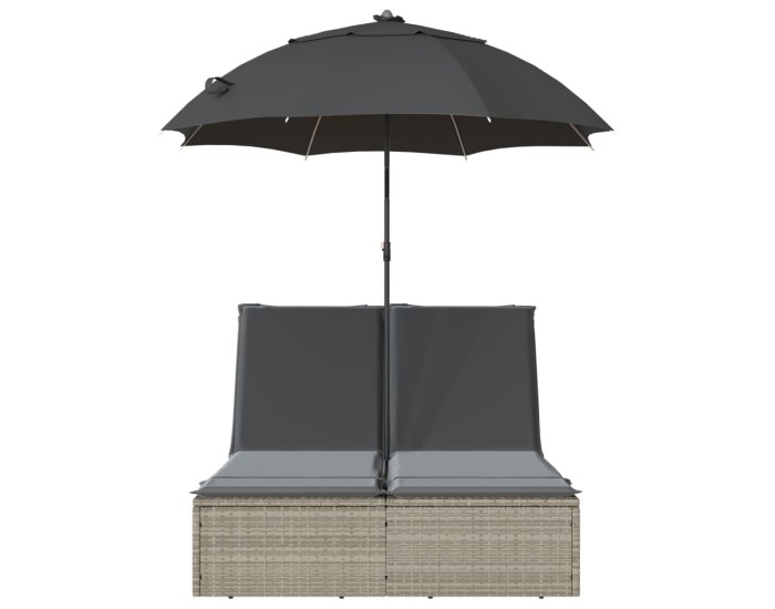 Sonata Șezlong dublu cu perne/umbrelă de soare, gri deschis, poliratan