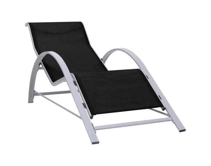 Sonata Șezlonguri de plajă cu masă, 2 buc., negru, aluminiu