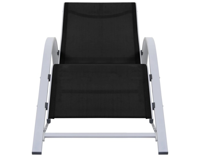 Sonata Șezlonguri de plajă cu masă, 2 buc., negru, aluminiu